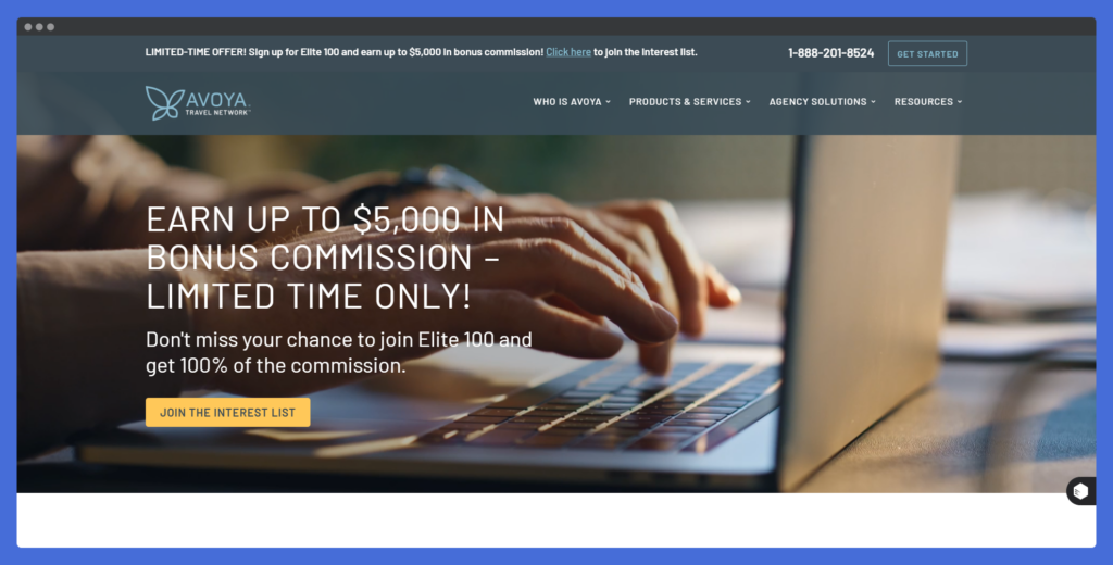Home page of Avoya Travel Academy