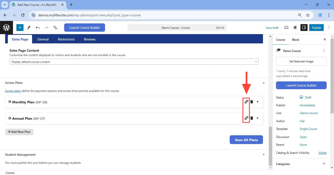 Copy that link from the access plans that you have created