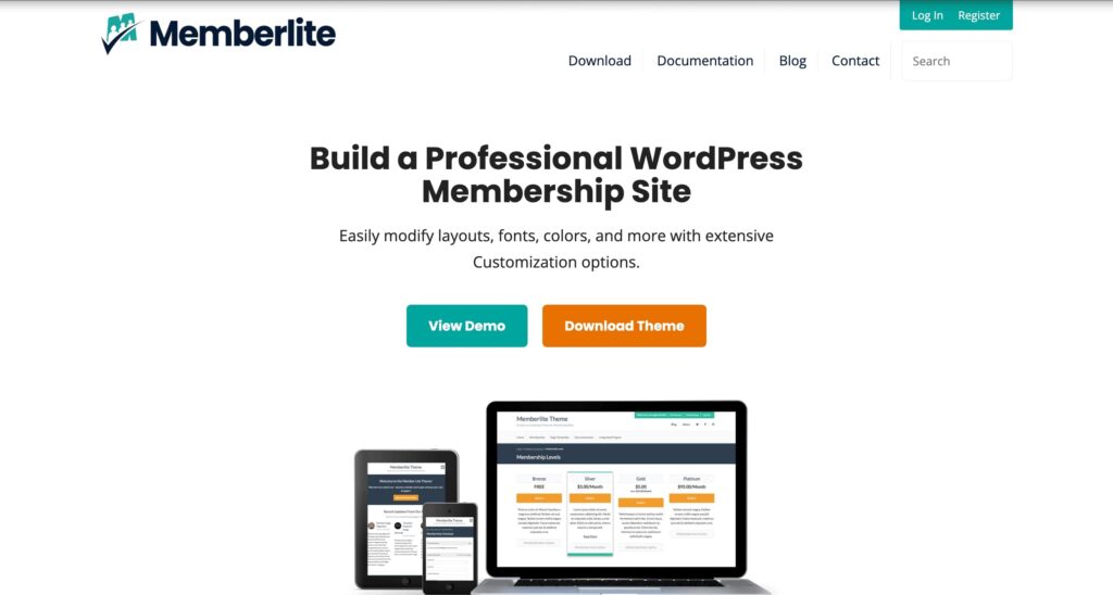 Memberlite best WordPress LMS themes by Paid Memberships Pro. Memberlite screenshot of wordpress theme elearning.
