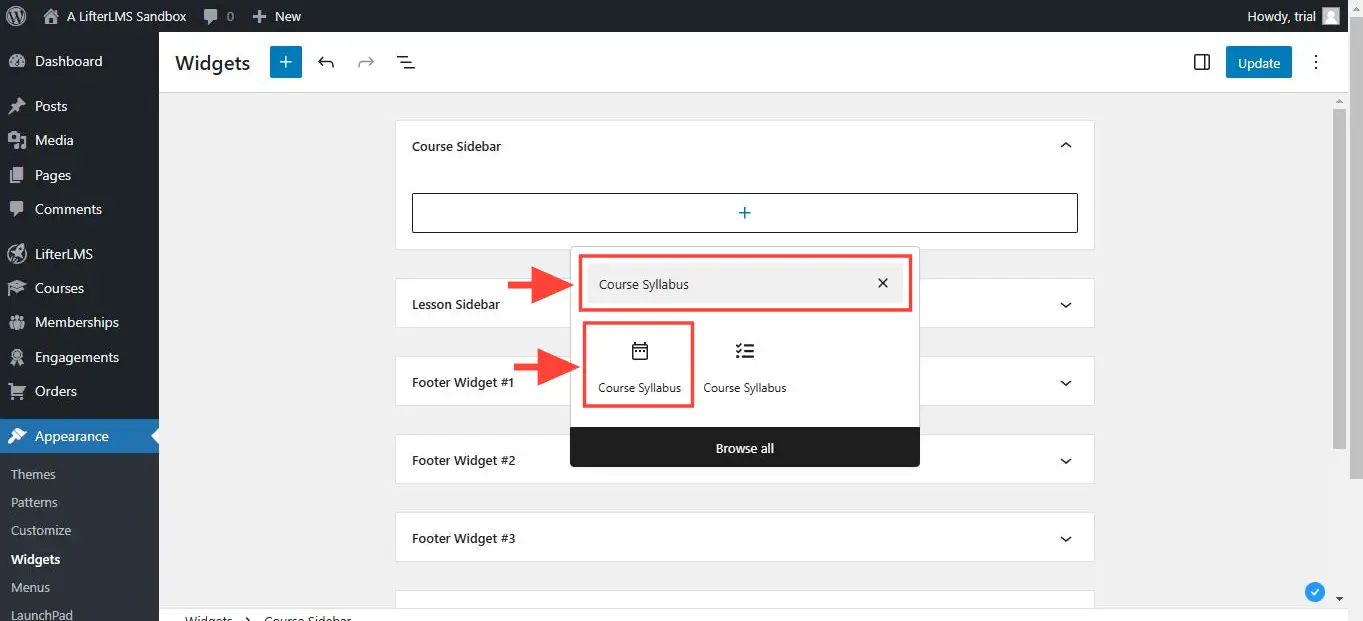 Click on the Course Syllabus widget.