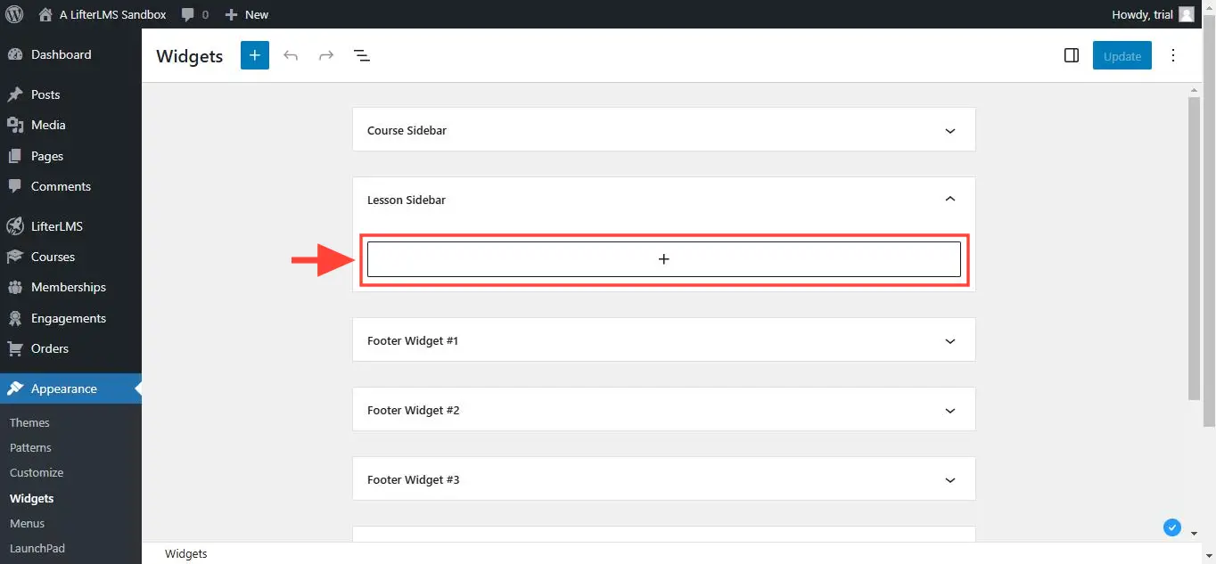 Click on the “+” button in the Lesson Sidebar widget area.
