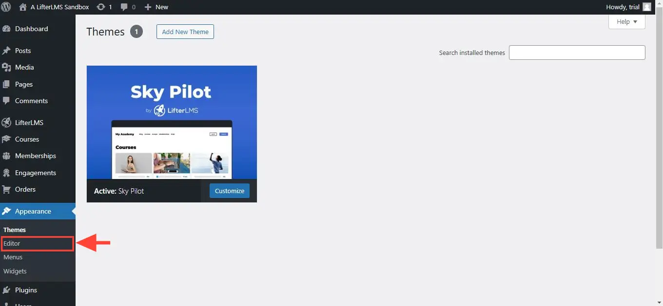 Navigate to WordPress Dashboard Appearance and then click on Editor