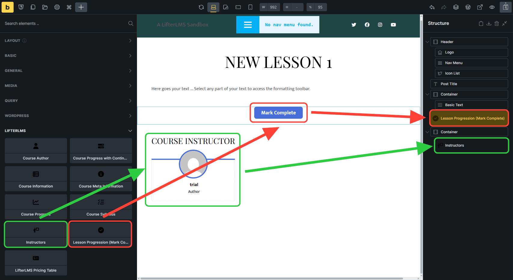 Sample demo lesson in Bricks