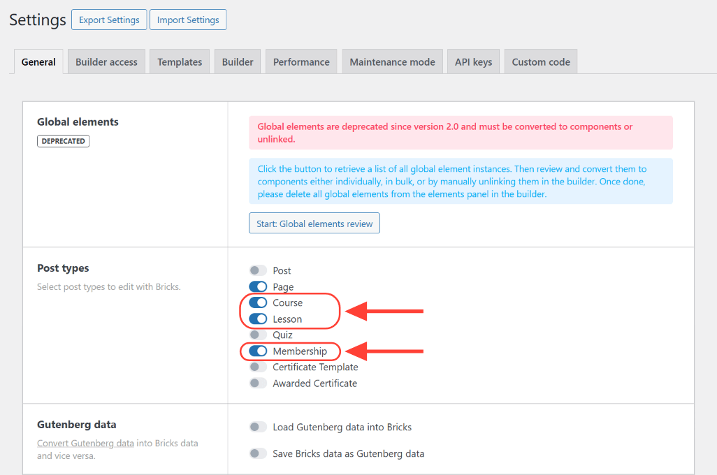 Toggle on Lessons, Courses and Memberships and save the changes