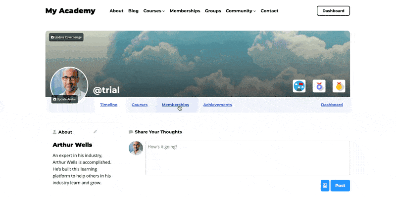 Facebook clone in WordPress navigation