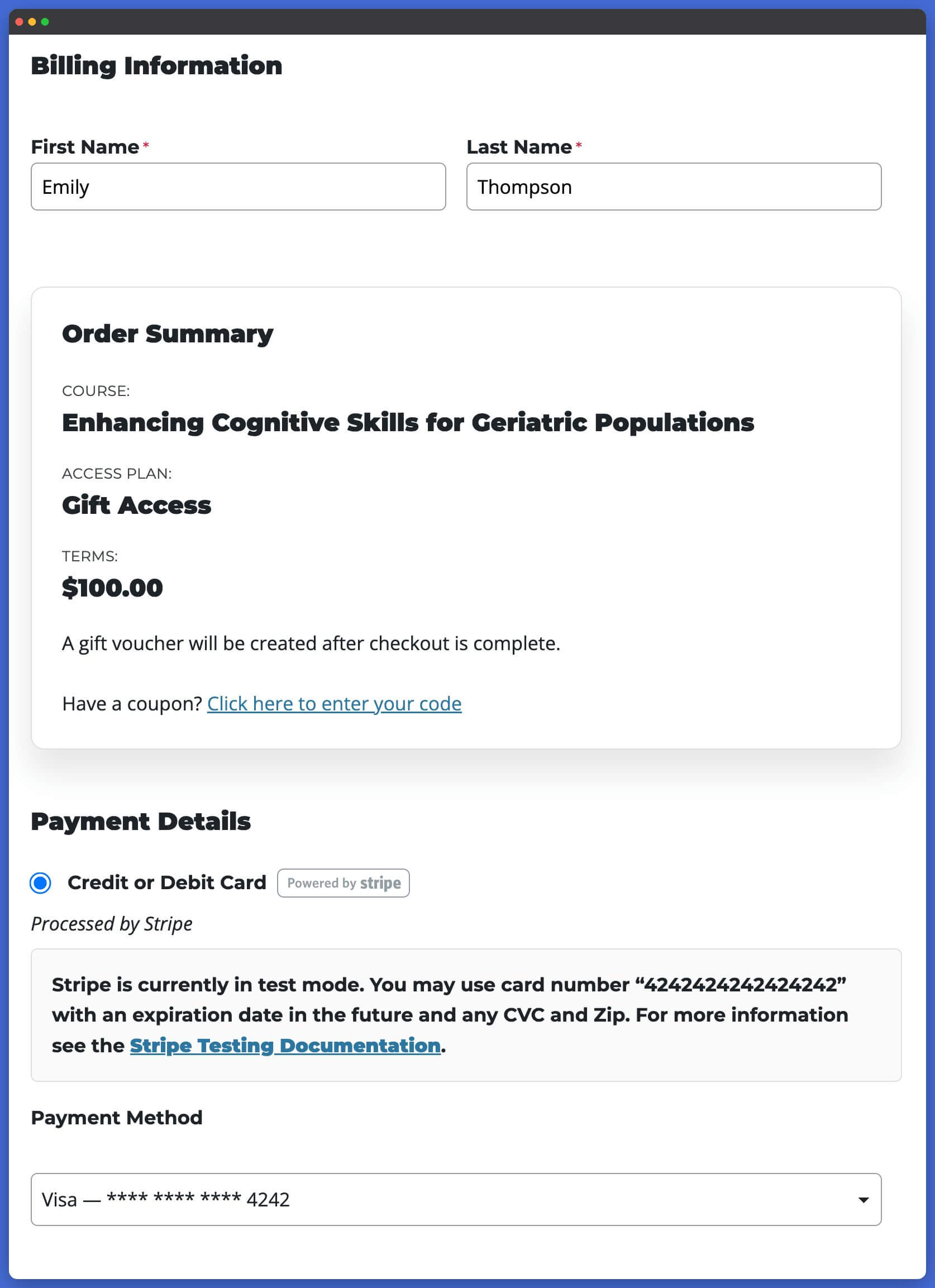 LifterLMS Gifts Checkout