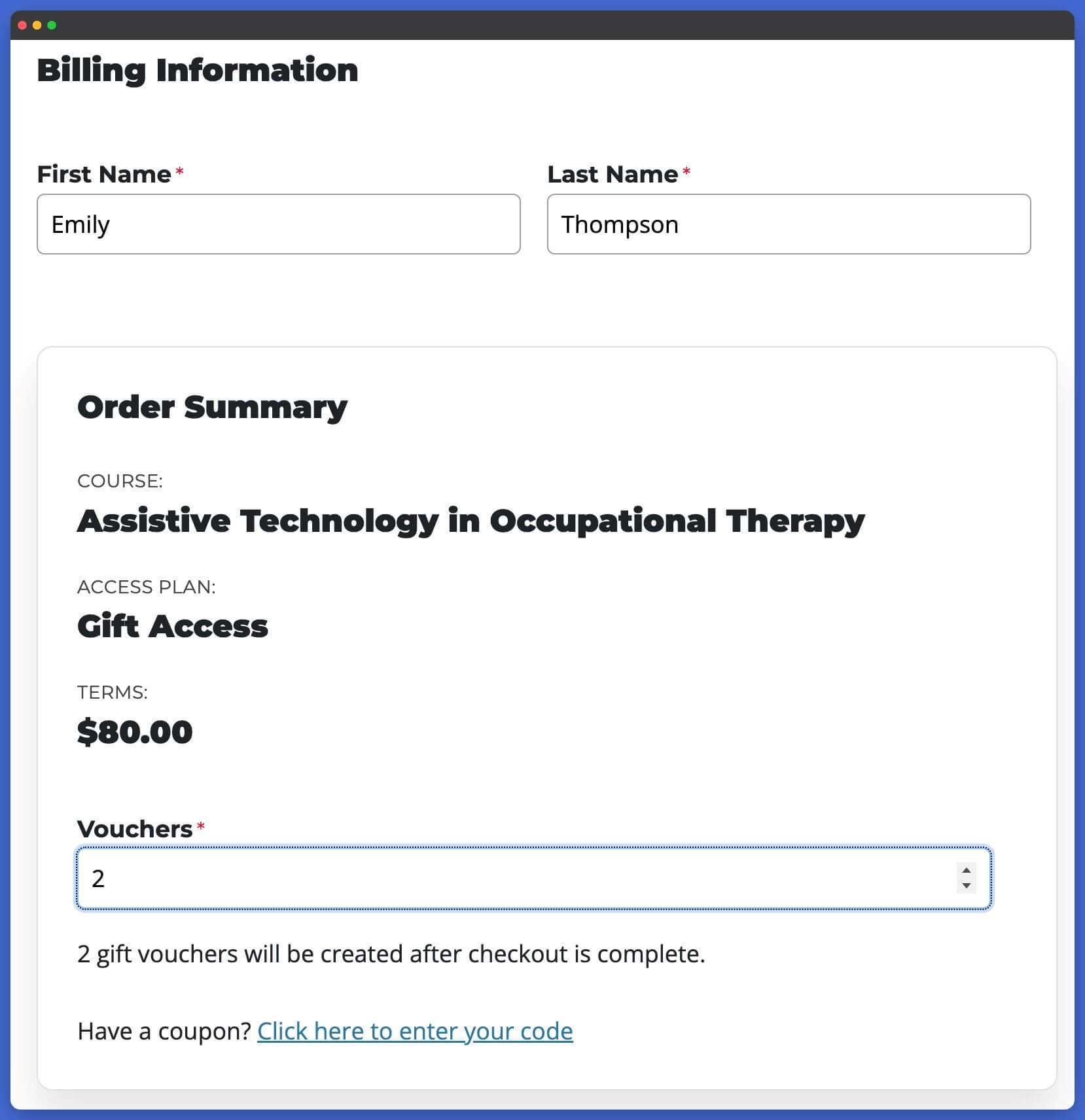 LifterLMS Gifts Variable Voucher Checkout
