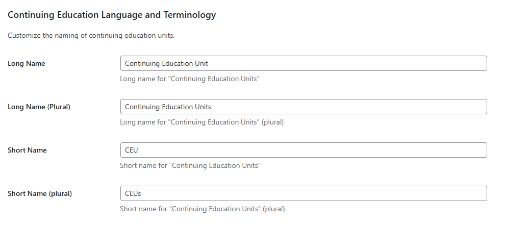 Set CEU Terminology