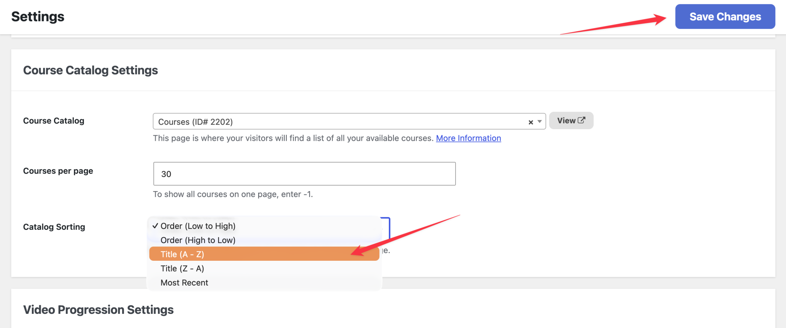 LifterLMS course catalog sort option