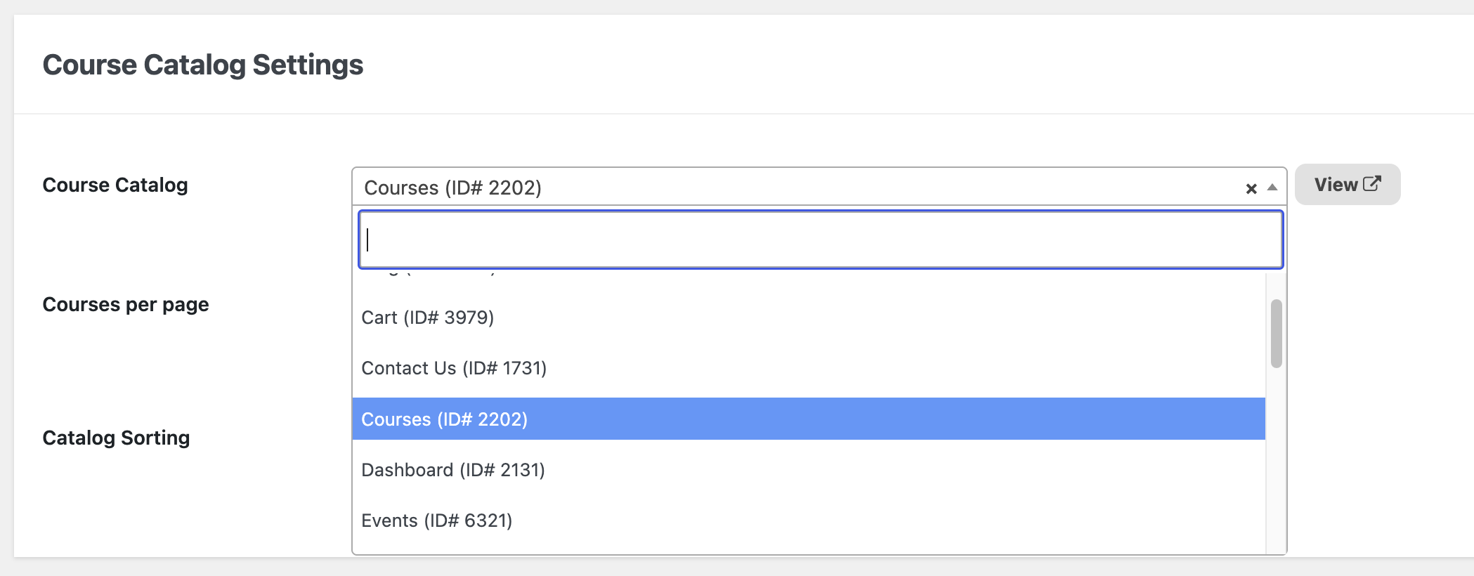 Course catalog settings