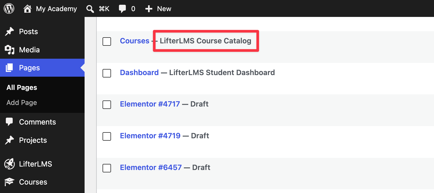 LifterLMS course catalog page