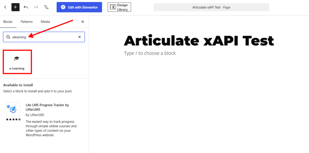 Add the e-Learning Block in WordPress 