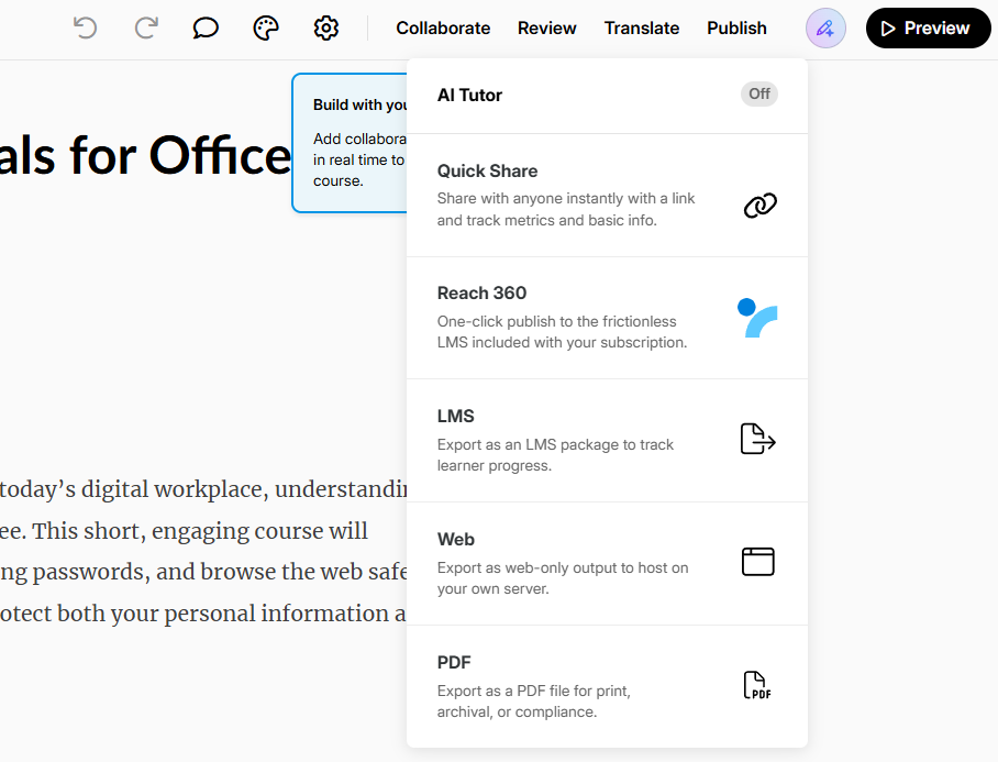 Export the Rise Course as an xAPI LMS Package