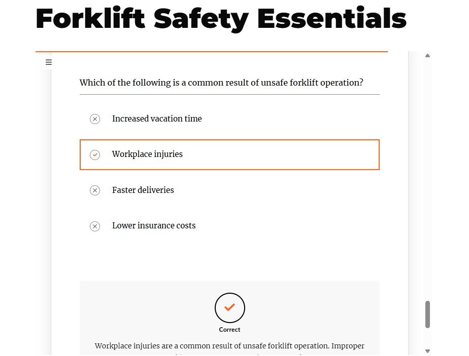 Articulate Rise quiz question displayed within embedded course in WordPress