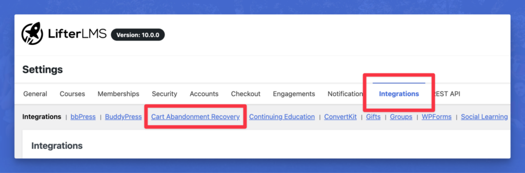 Cart Abandonment Recovery Settings