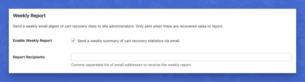 Cart Abandonment Recovery Weekly Reporting via Email