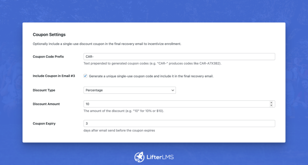 Cart Abandonment Recovery Coupon Settings
