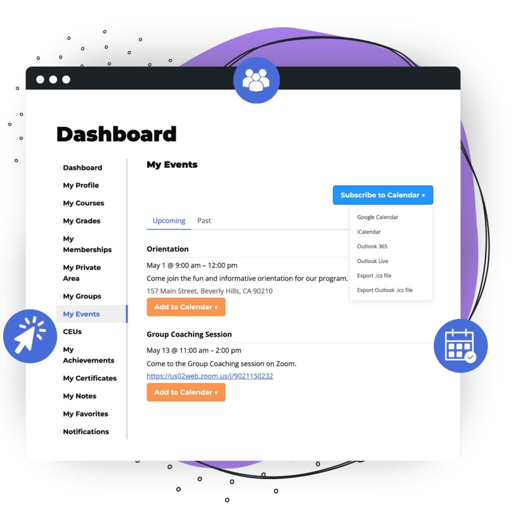 LifterLMS Events in the Student Dashboard