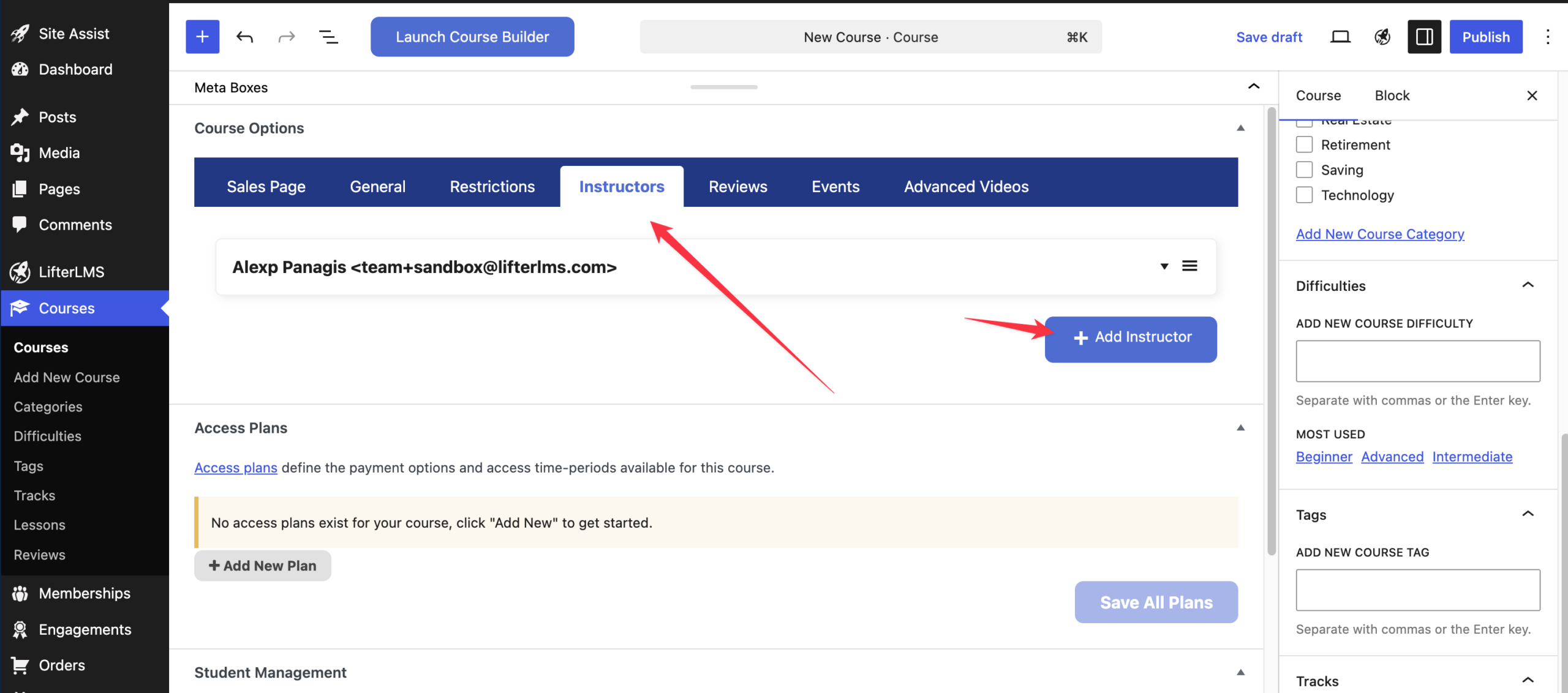 create LifterLMS instructor