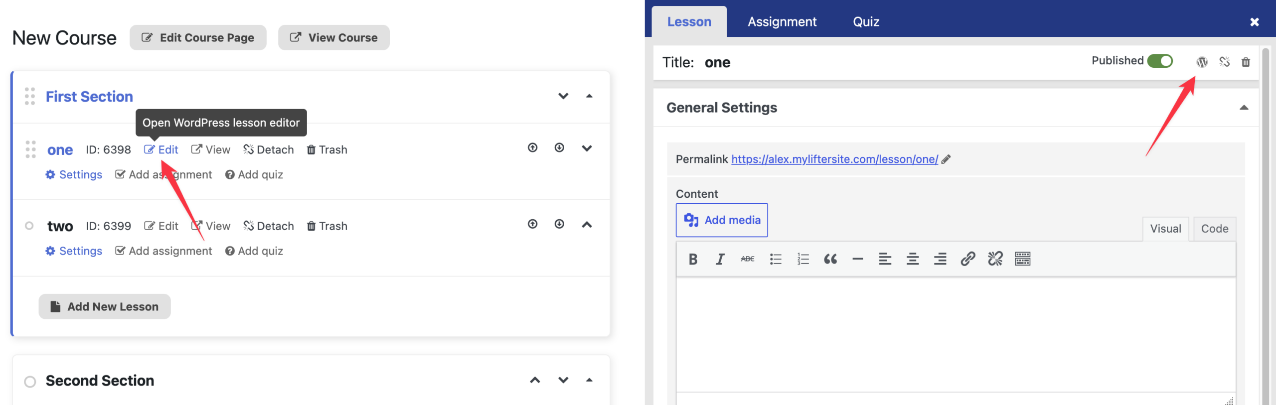 Edit lifterLMS course content