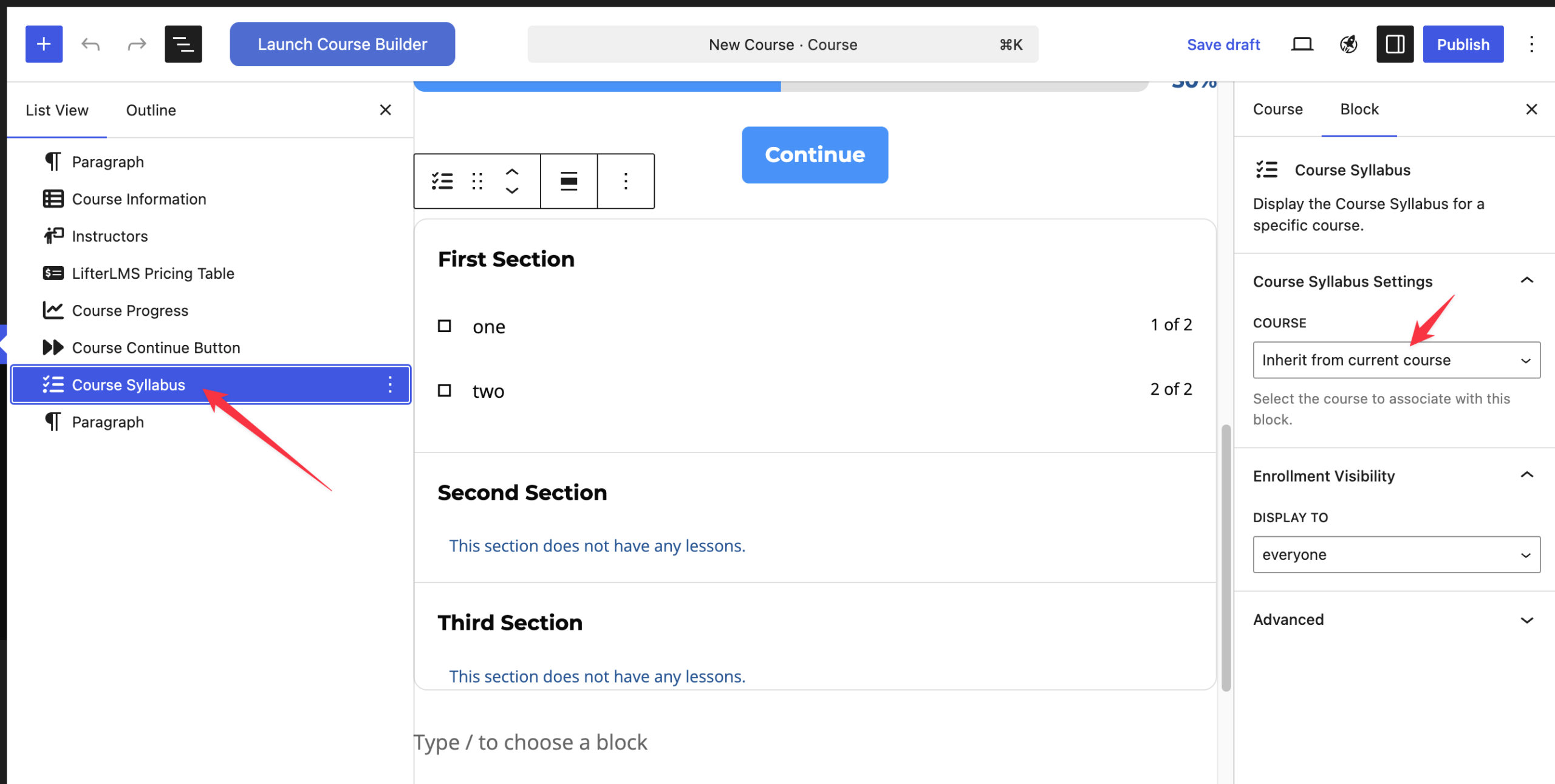 LifterLMS syllabus blocks for WordPress editor.