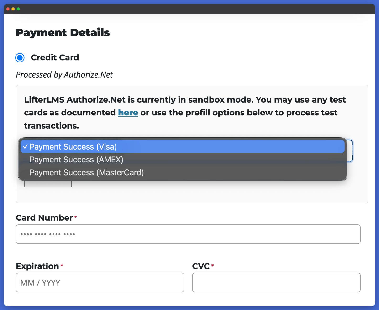LifterLMS Authorize Checkout