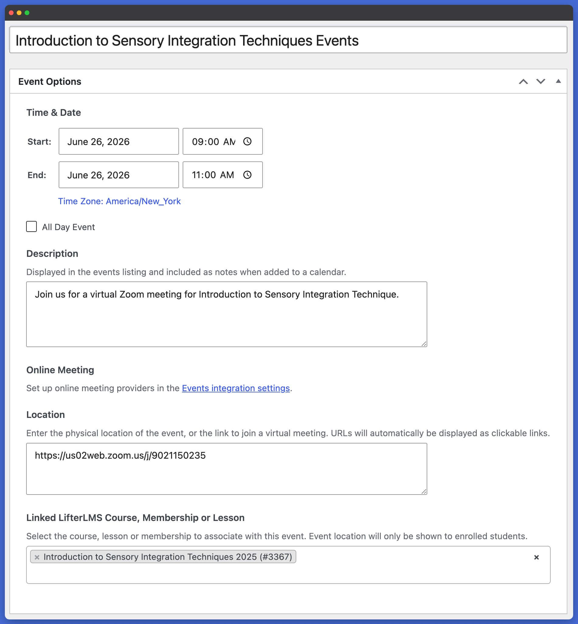 LifterLMS Events Setup