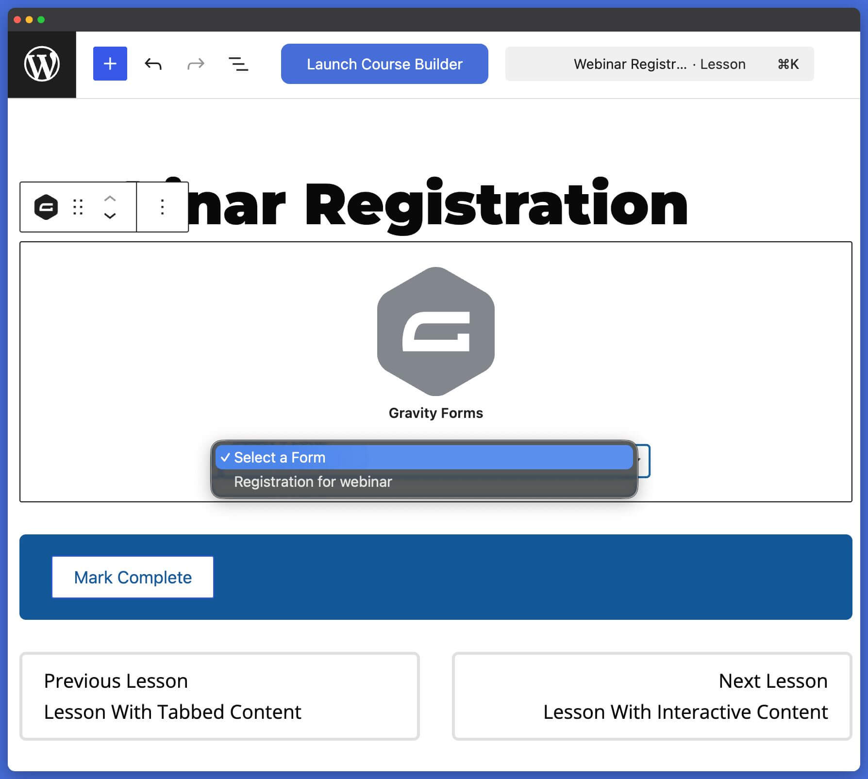 LifterLMS Gravity Form Lesson View