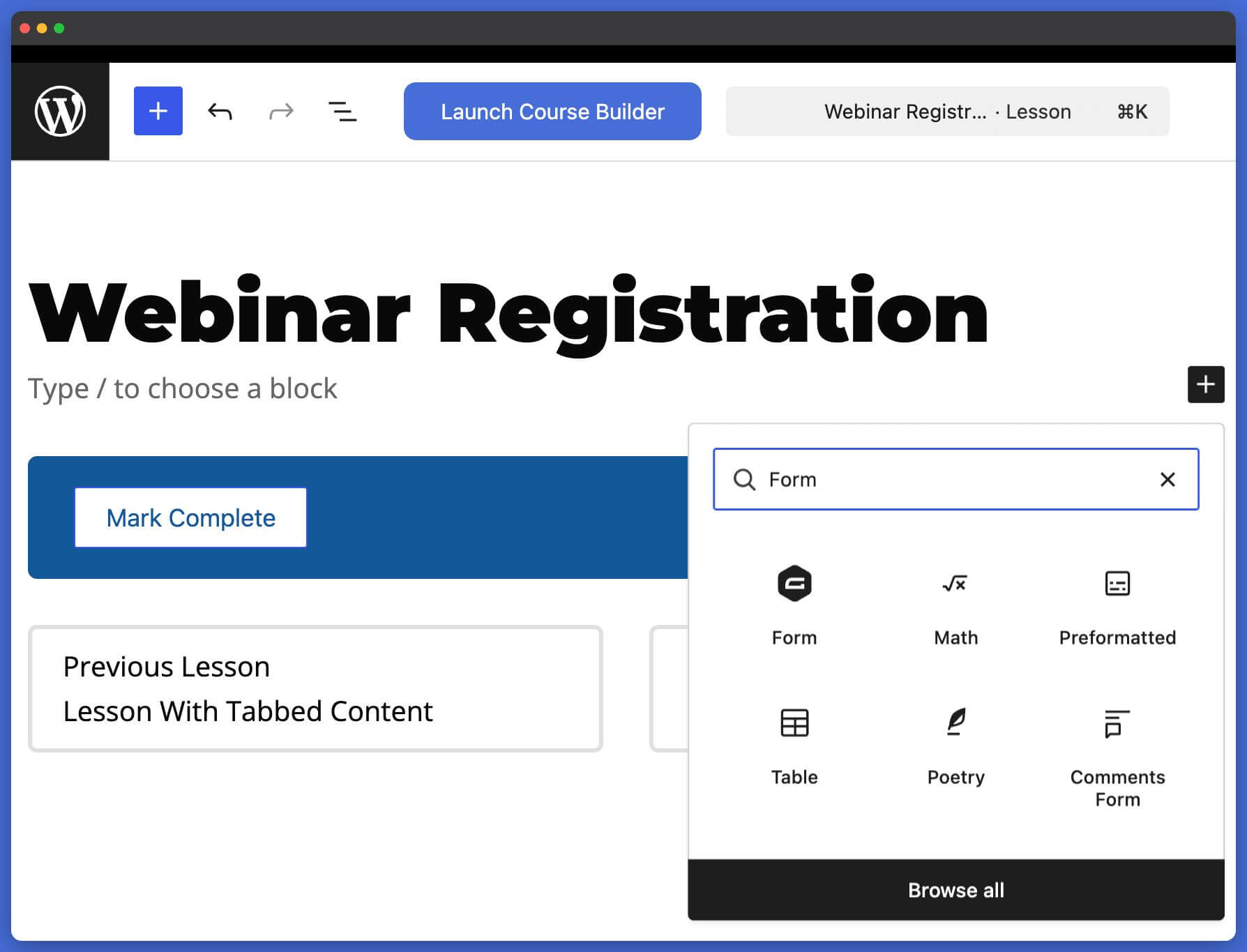 LifterLMS Gravity Form in Lesson