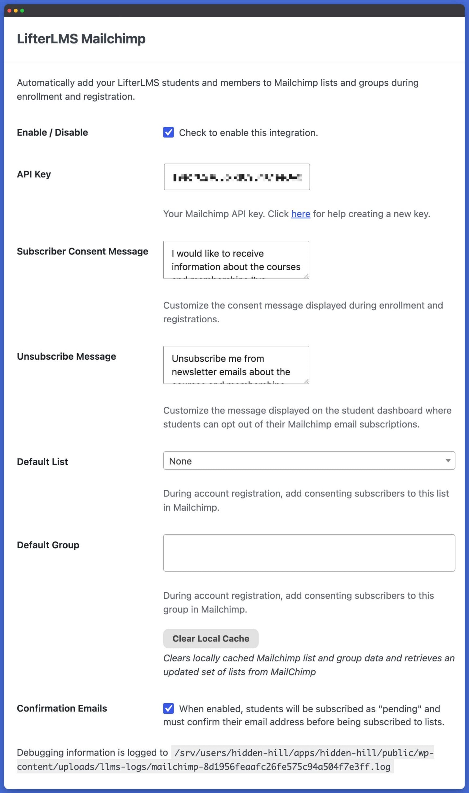 LifterLMS Mailchimp Settings Course Option