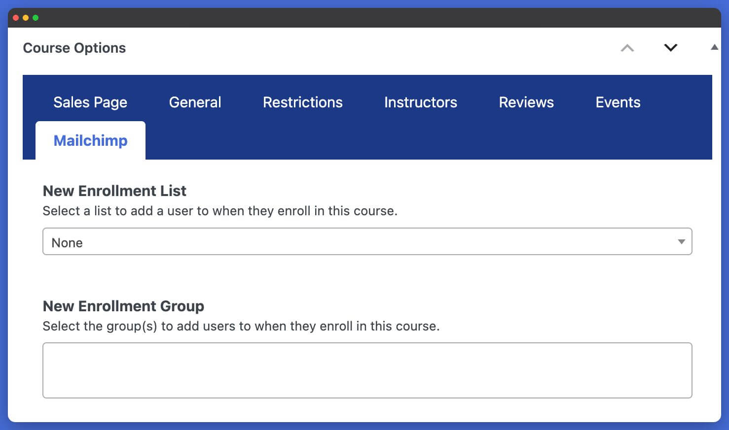 LifterLMS Mailchimp Settings Course Option