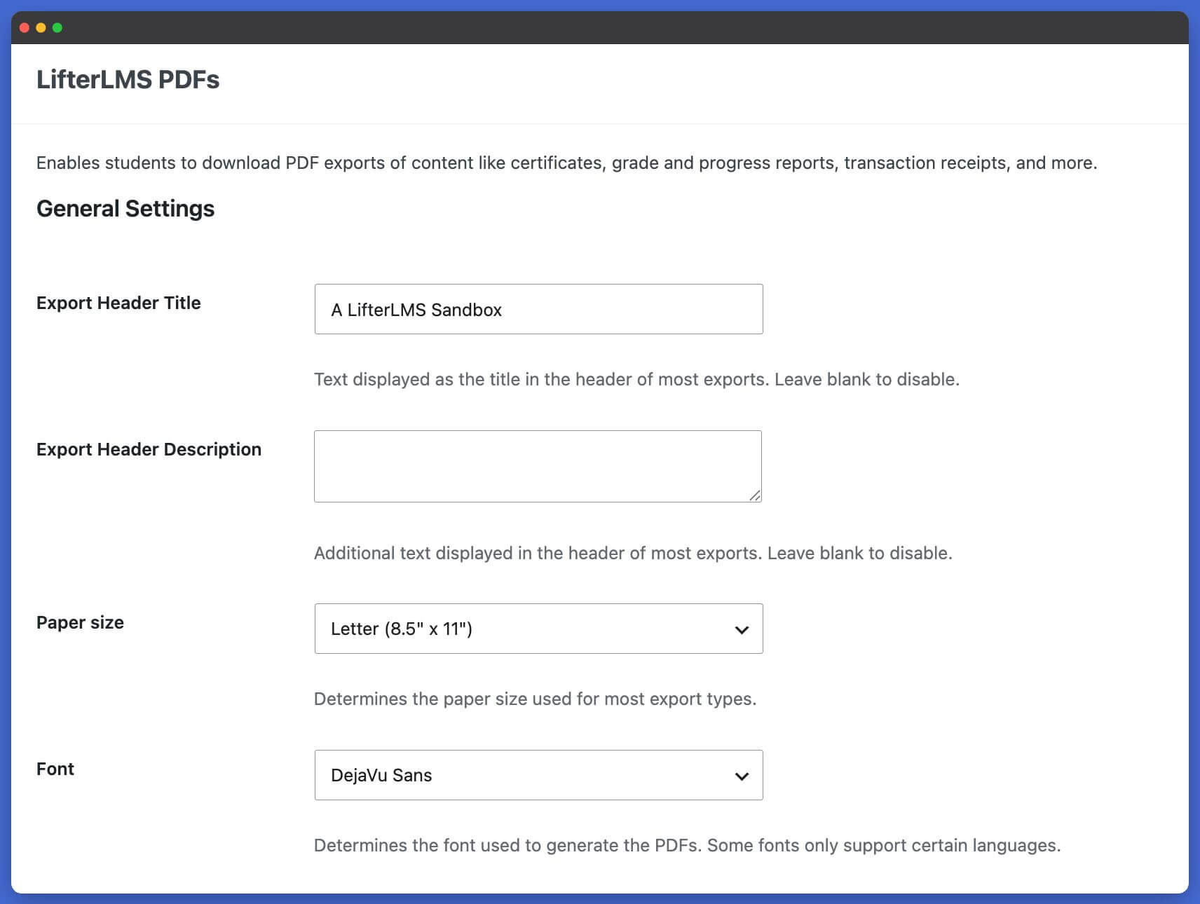 LifterLMS PDFs General Settings