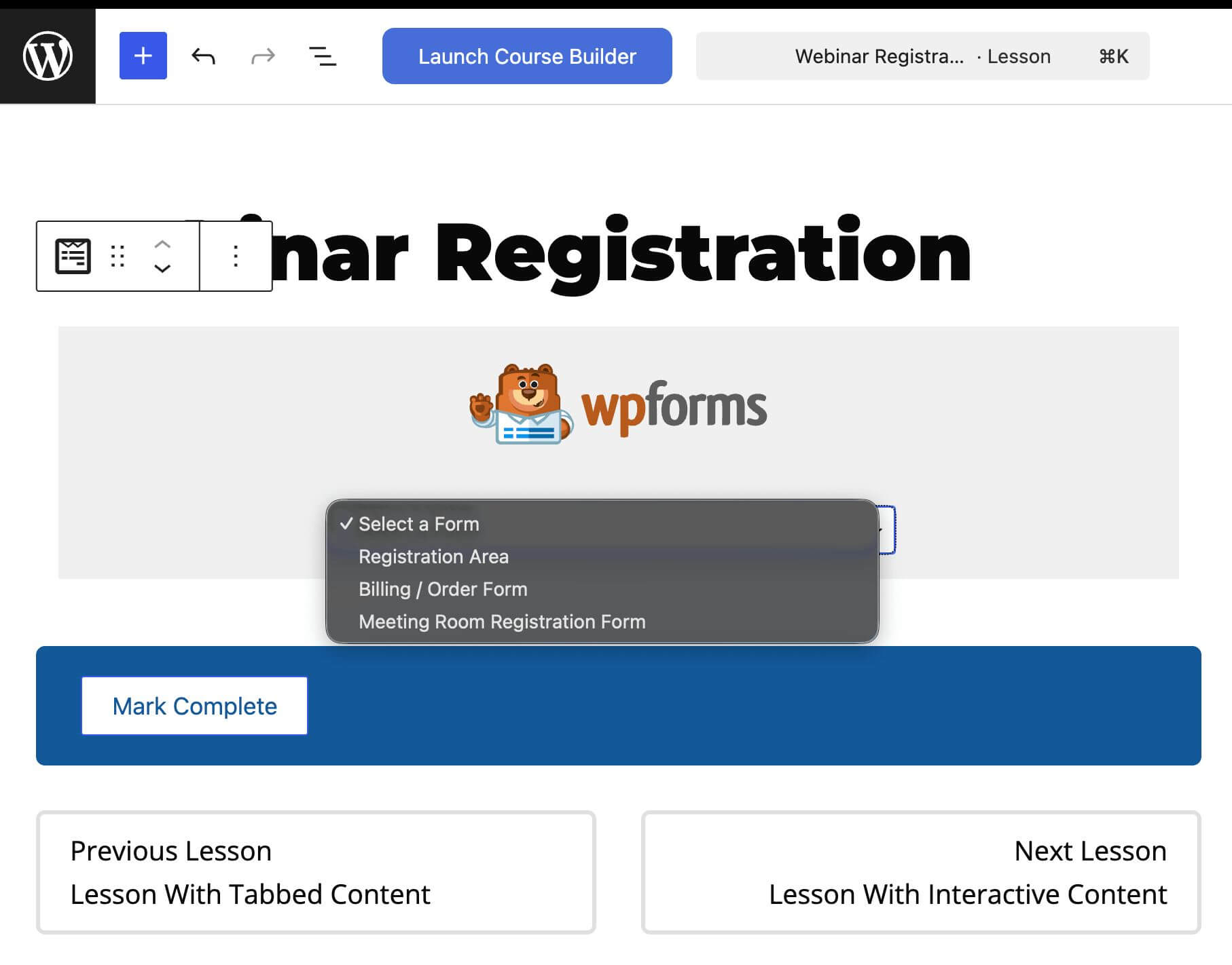 LifterLMS WPForms Lesson Backend