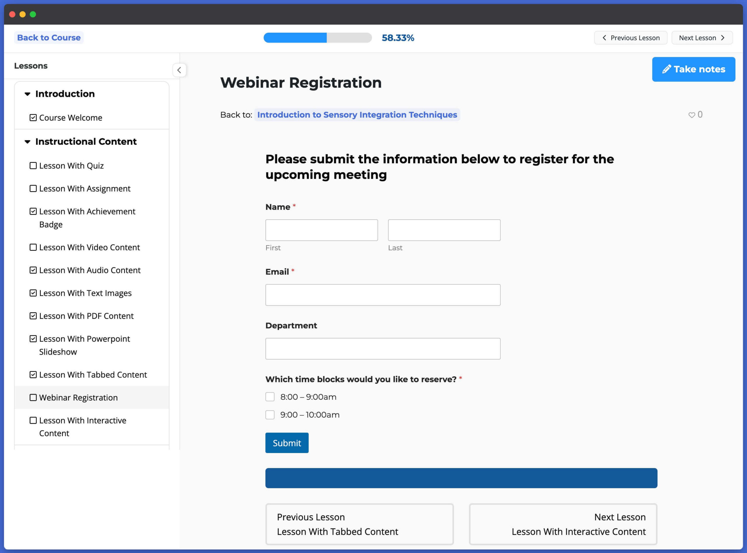 LifterLMS WPForms Lesson