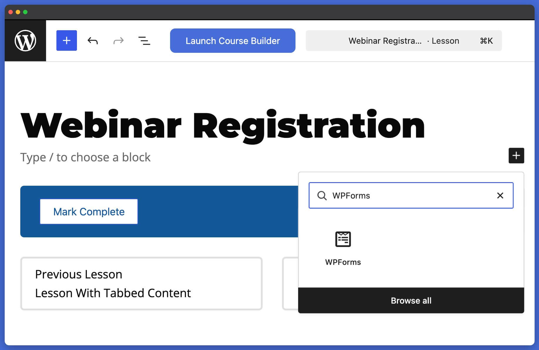 LifterLMS WPForms in Lesson