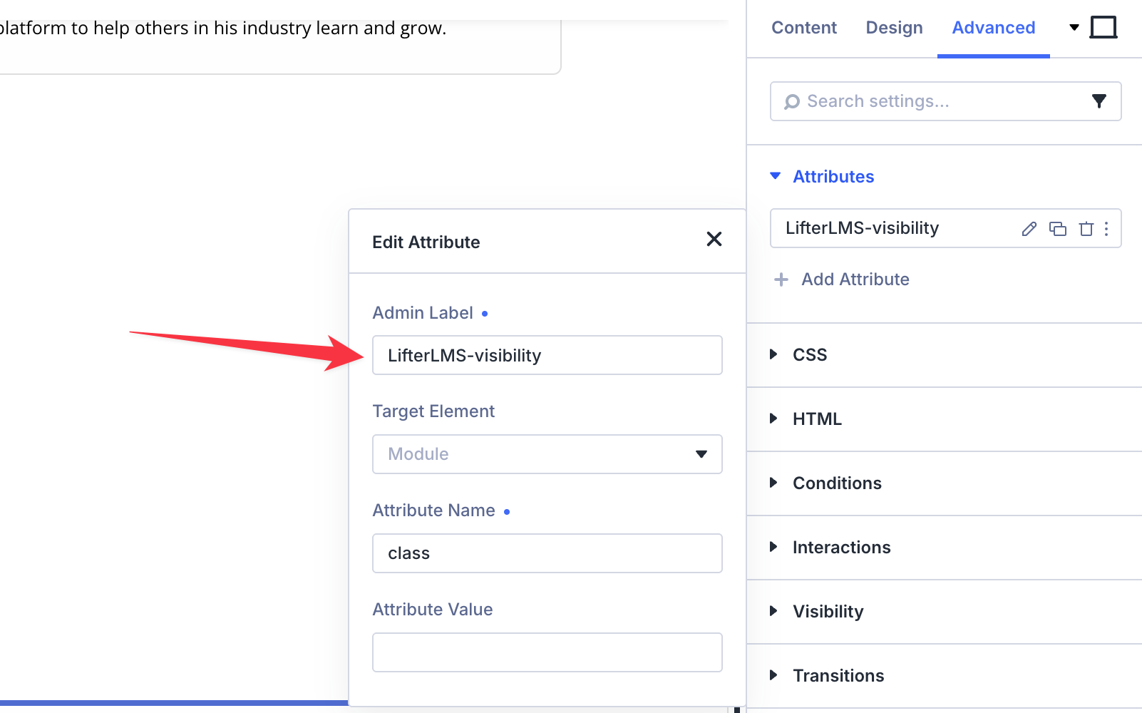 set attributes in divi builder