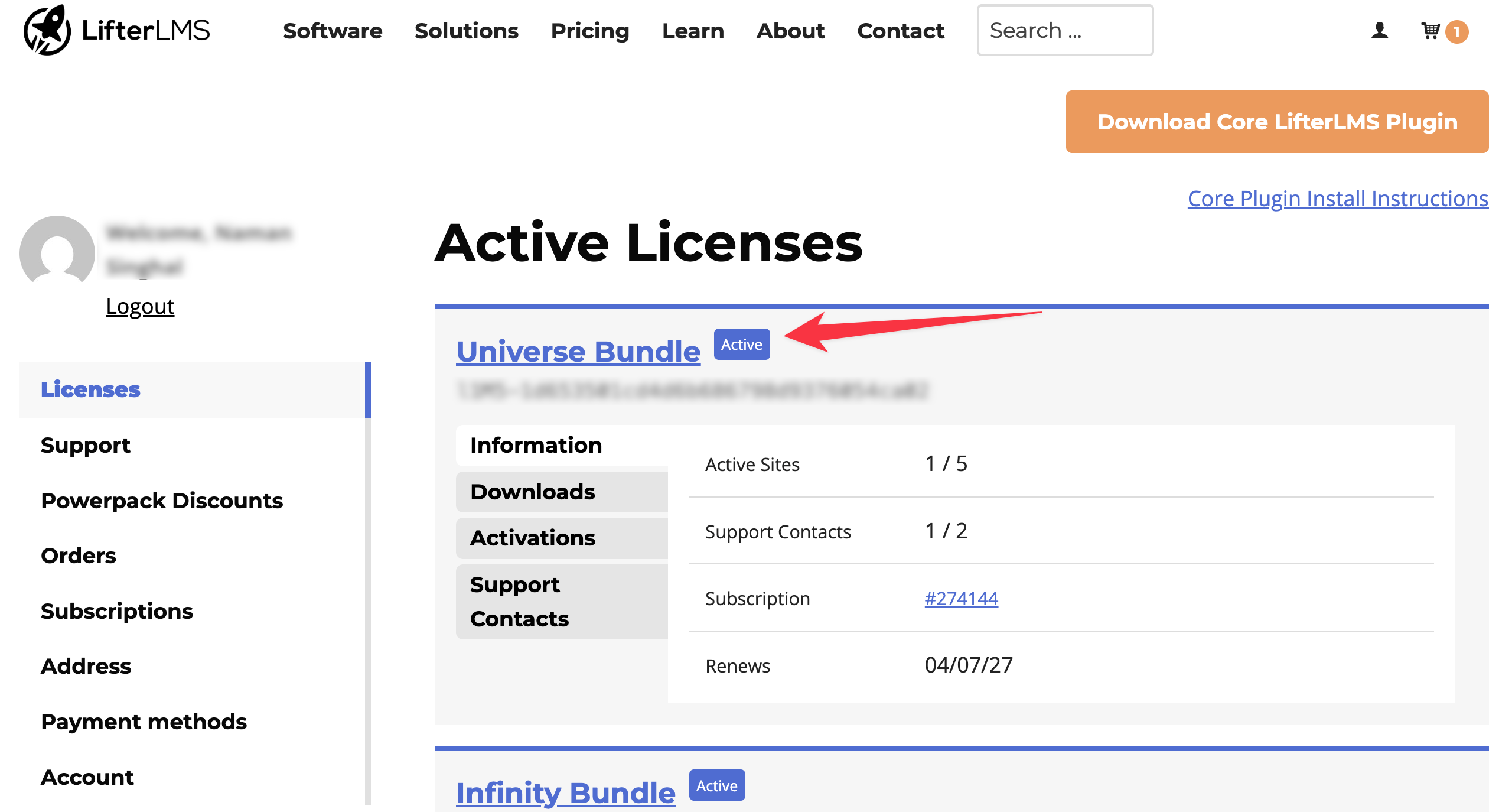 View LifterLMS licence status