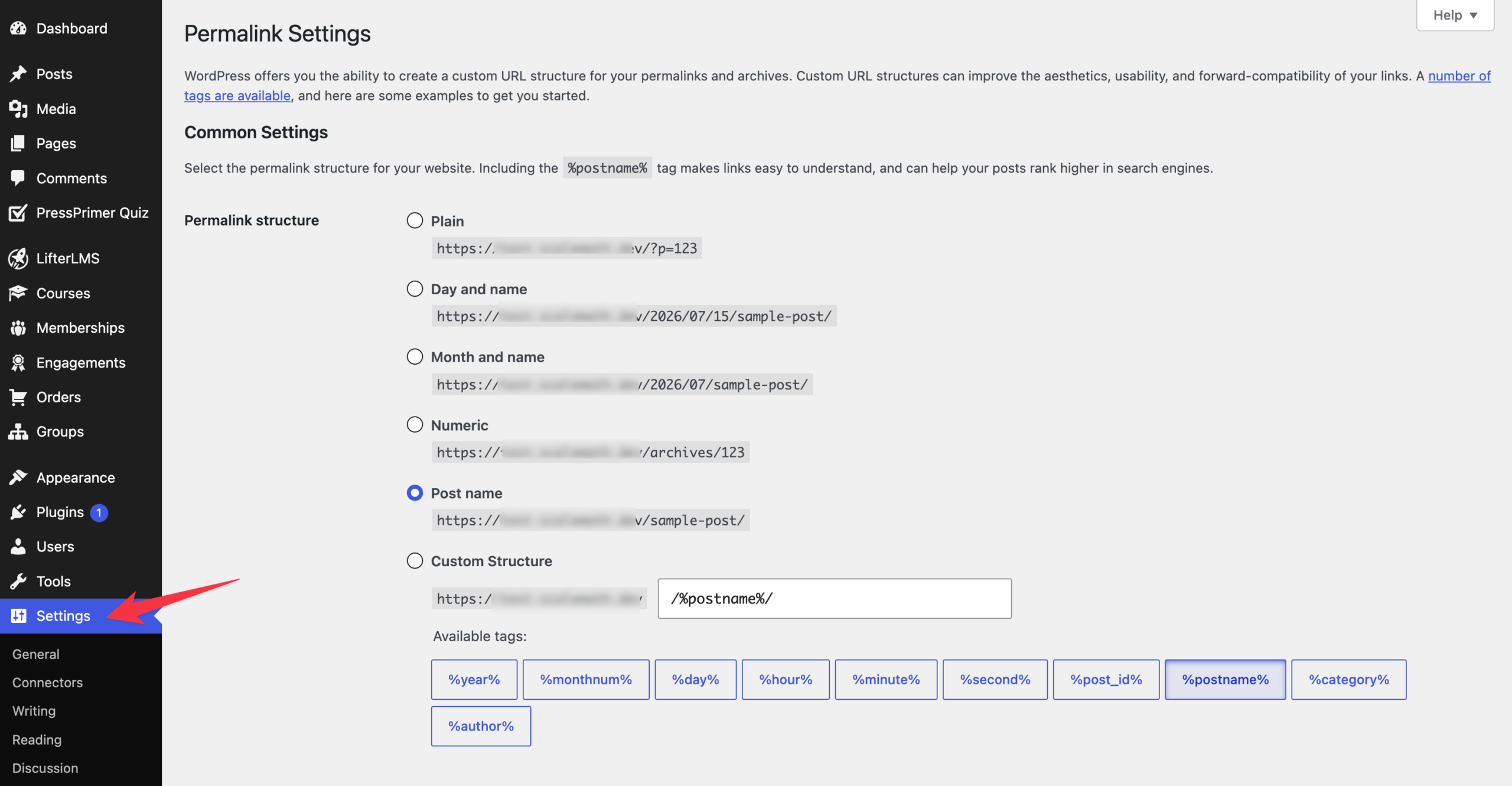 update permalink in wordpress