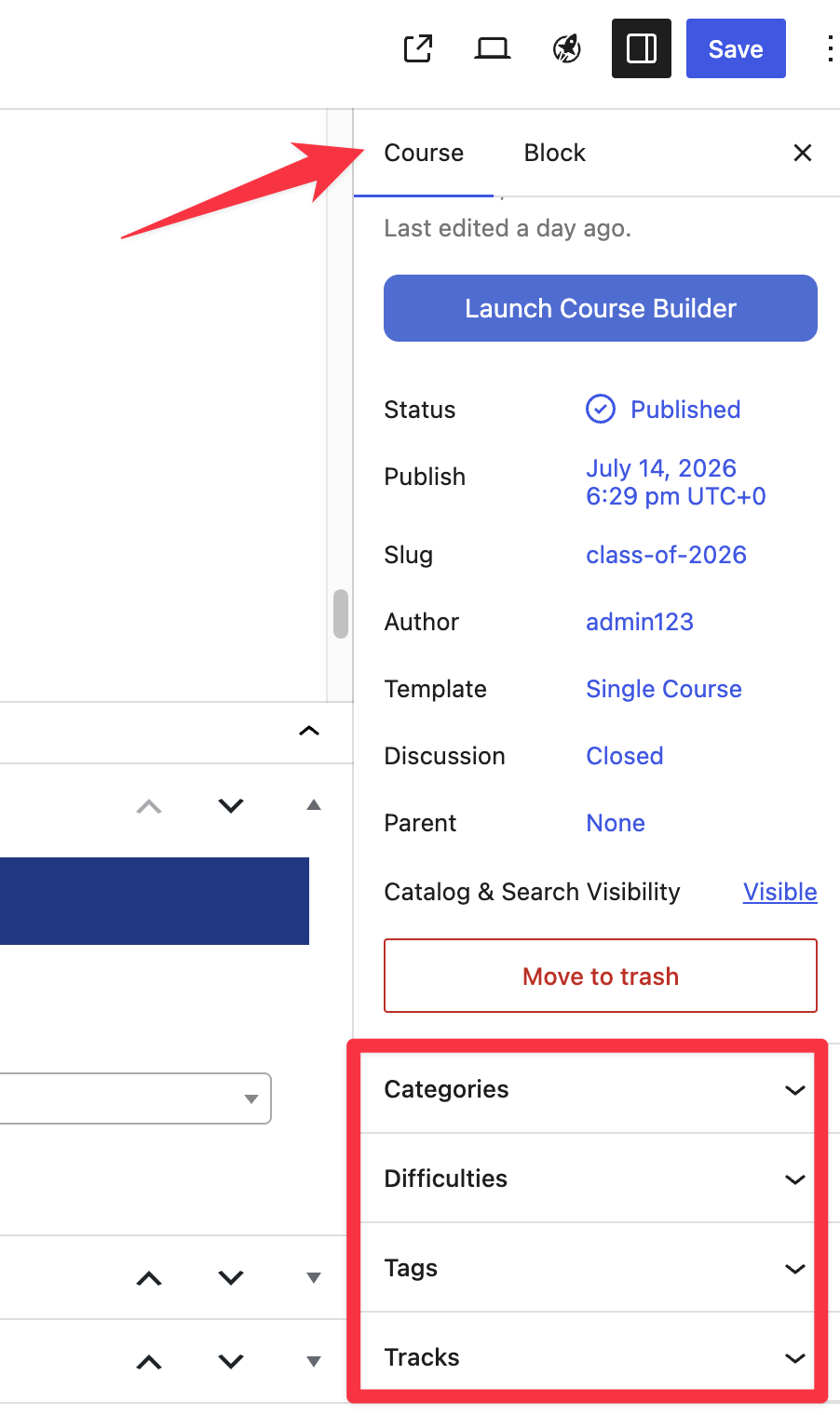 LifterLMS settings sidebar