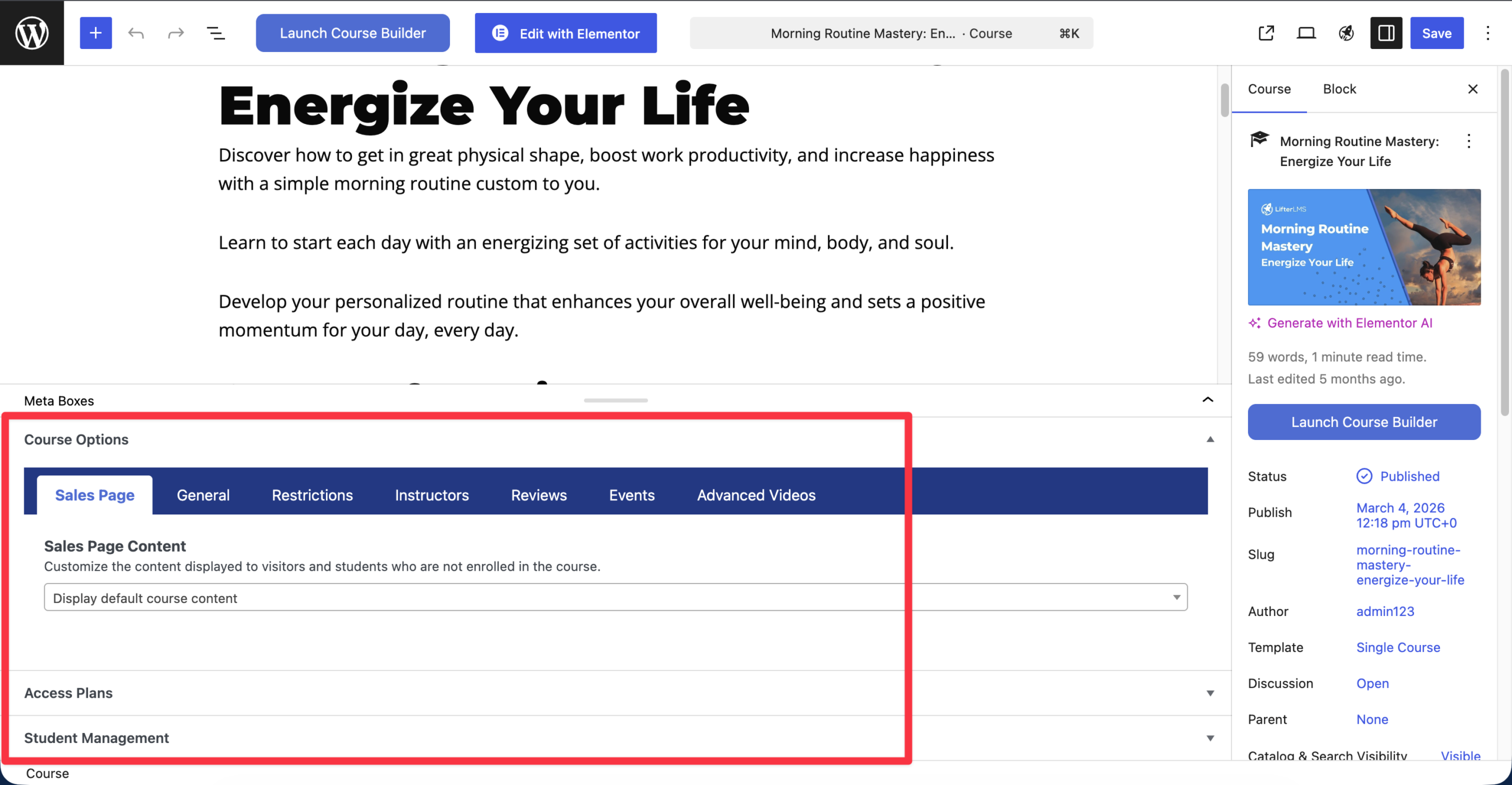 LifterLMS meta boxes