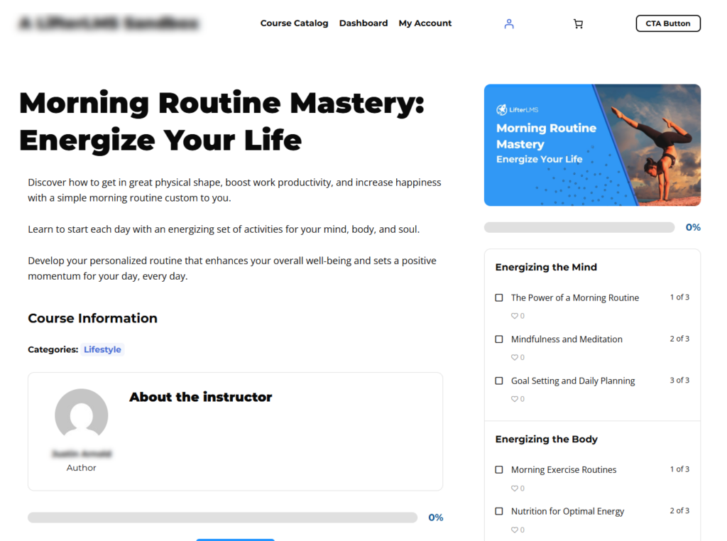 Example course page showing a consistent layout with course navigation and a sidebar
