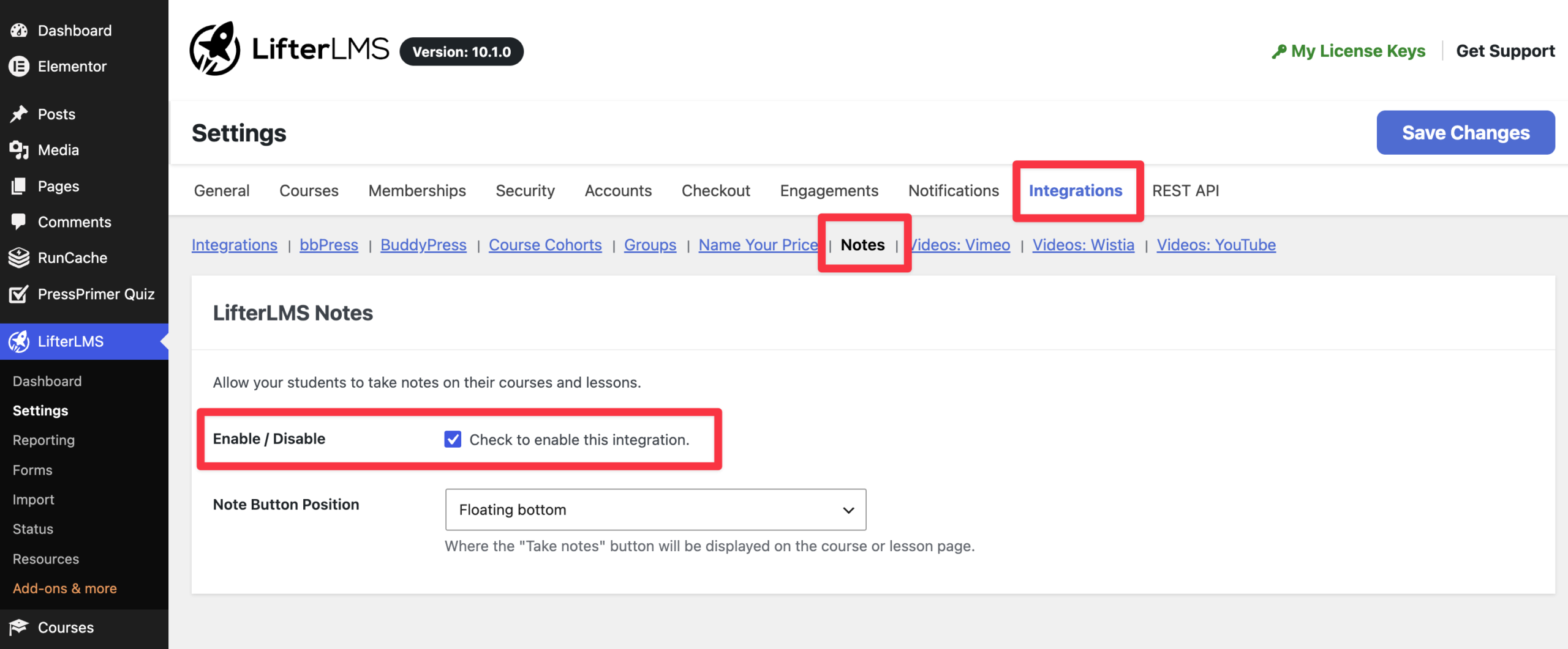 Enable LifterLMS Notes