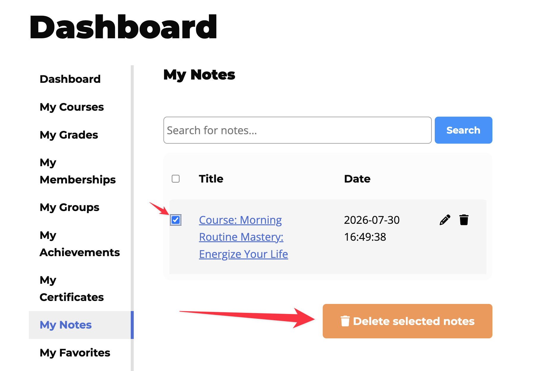 Deleting notes in LifterLMS