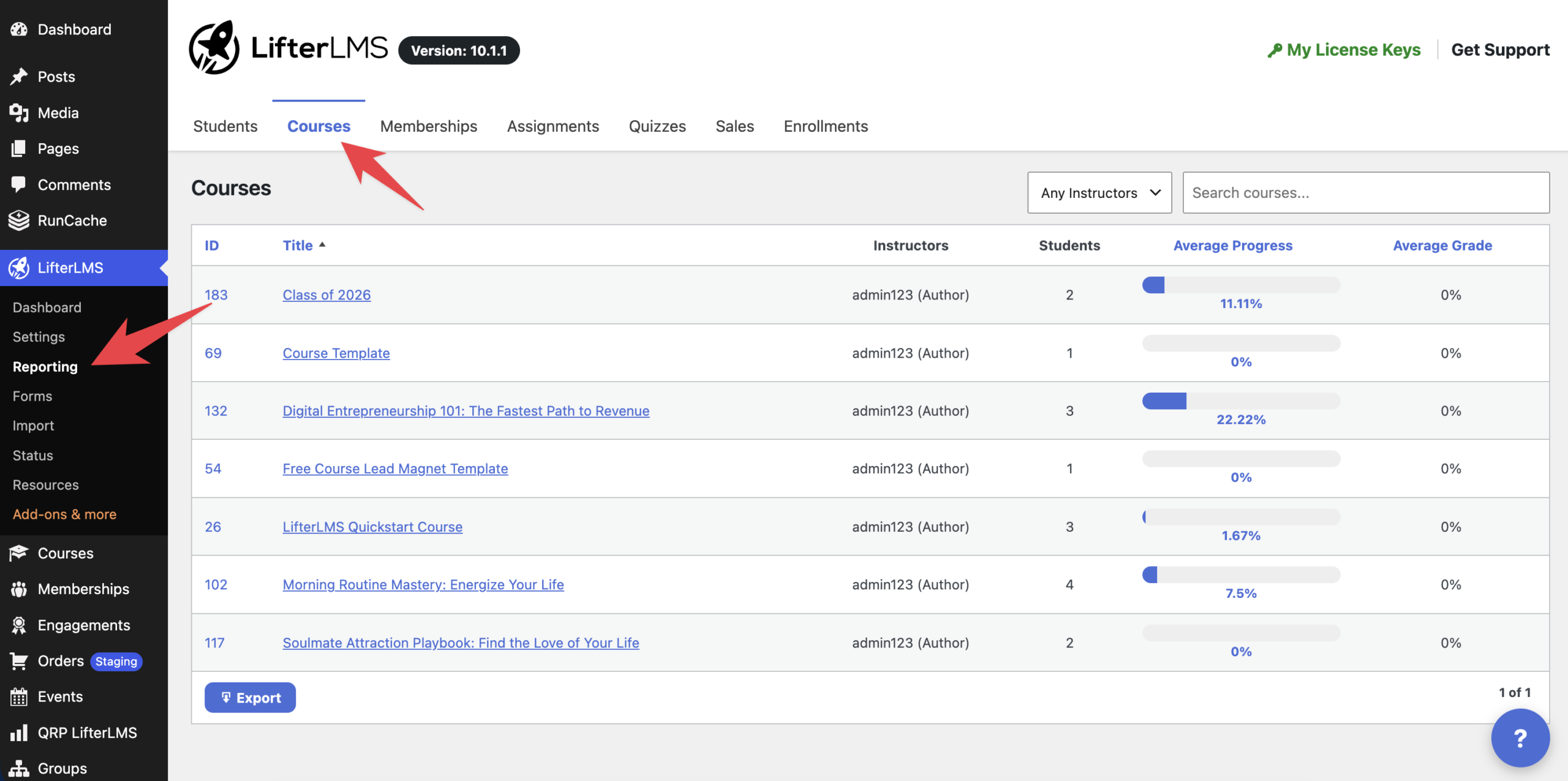 Export course details in LifterLMS