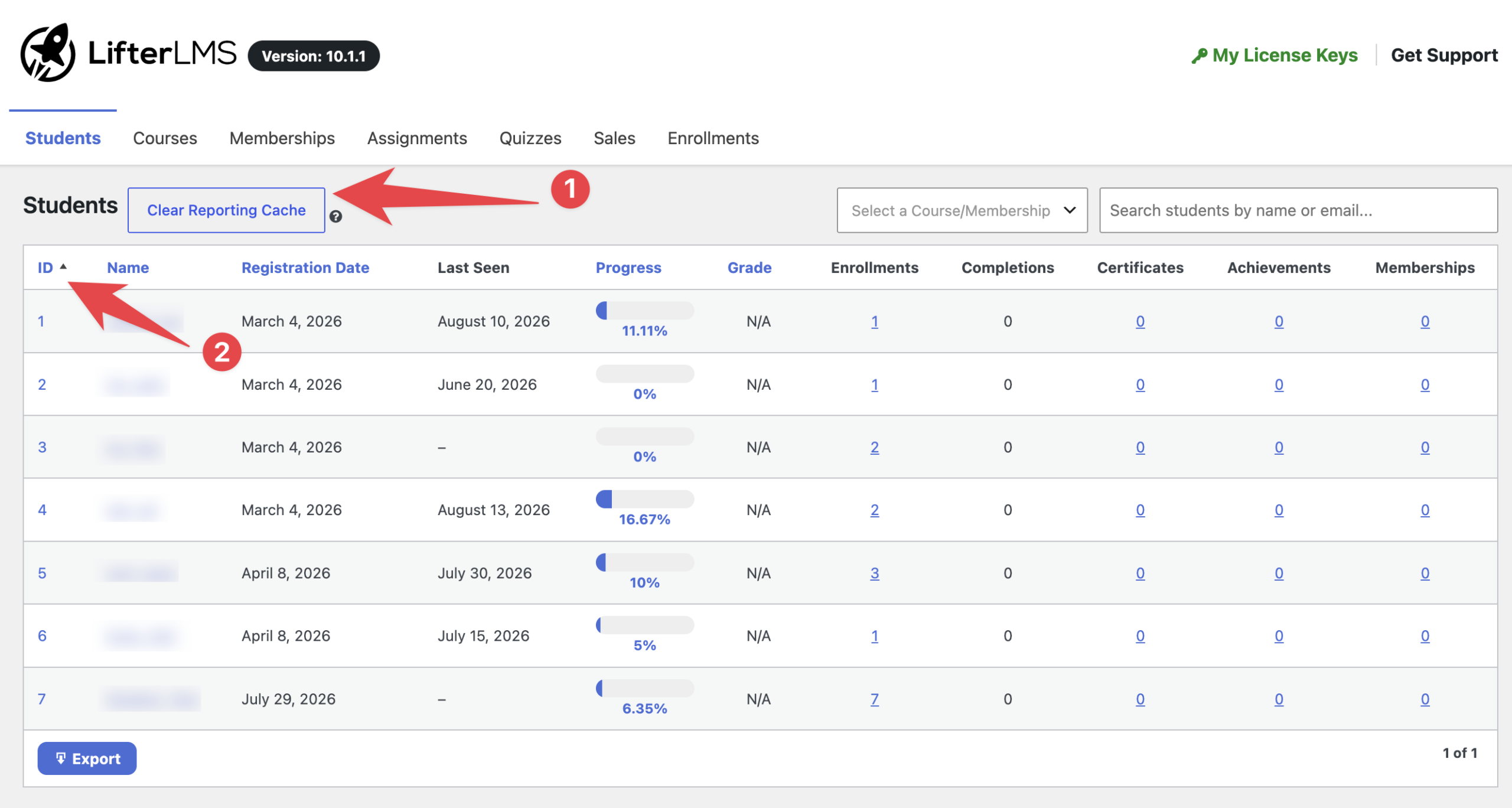 Sort columns by ID in LifterLMS