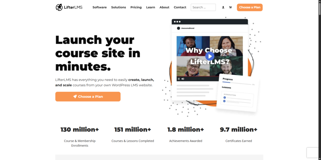 Screenshot of the LifterLMS homepage promoting its WordPress LMS for creating and selling online courses.