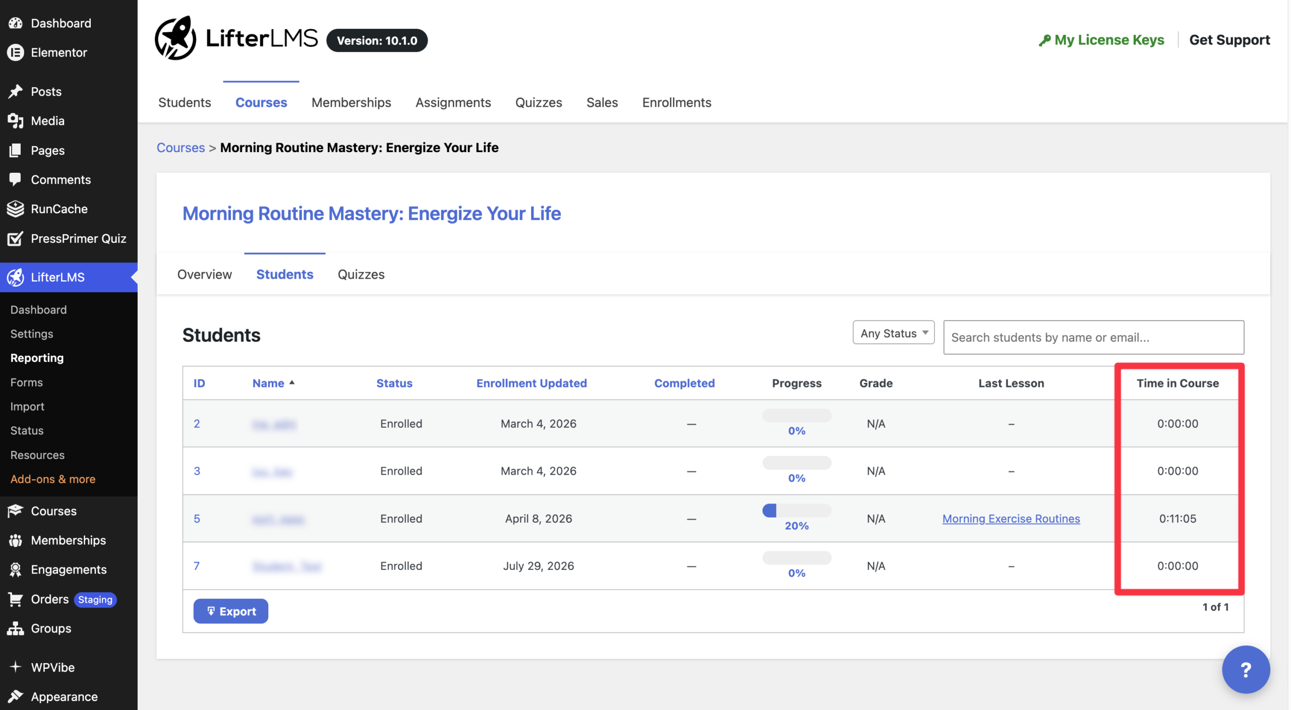 Time Tracking Reports LifterLMS