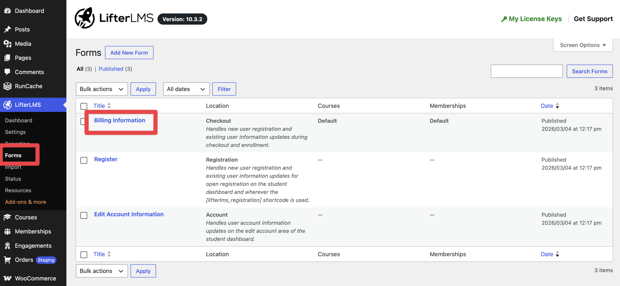 Edit forms