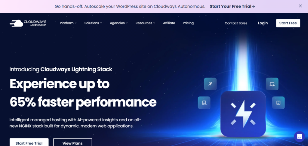 Cloudways managed cloud hosting homepage