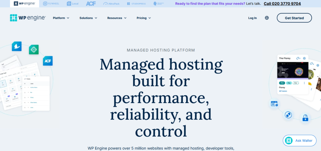 WP Engine managed WordPress hosting homepage